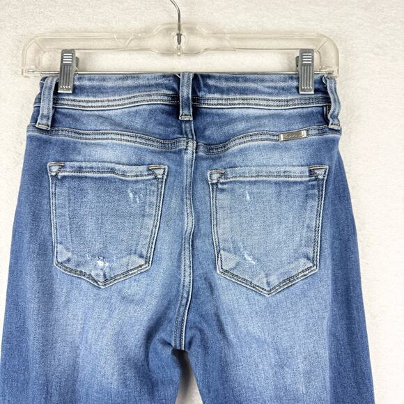 KanCan Flare High Rise Distressed Slit Frayed Hem Jeans Medium Wash Size 26 - Picture 8 of 14